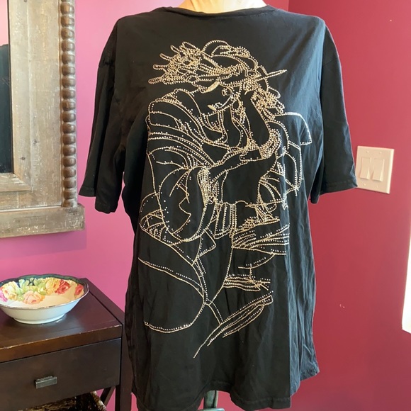 Rare Vintage Christian Audigier Rhinestone Geisha Black T-Shirt Men’s Large - Picture 1 of 6